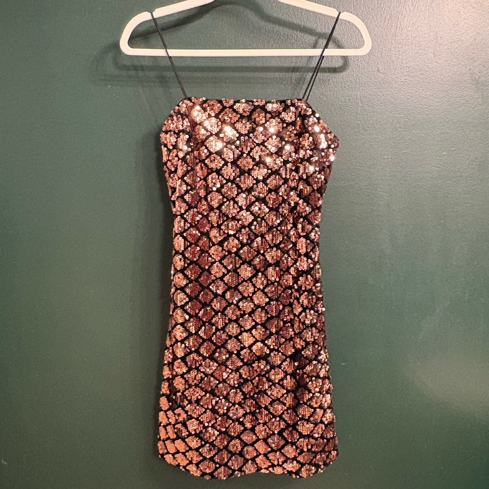 She + Sky Copper Sequin Mini Dress